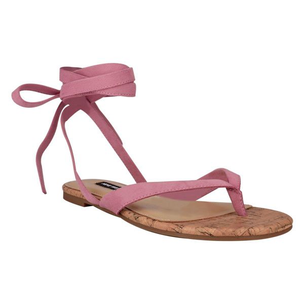 Nine West Tiedup Ankle Wrap Pink Flat Sandals | Ireland 28B79-4R28